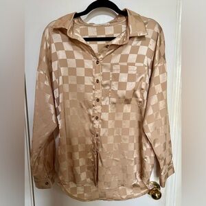 Elegant Tan Checkered Blouse